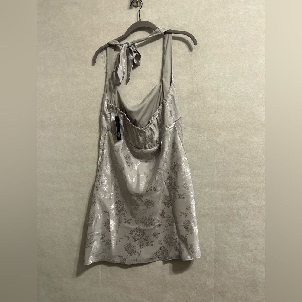 Wild Fable Satin Jacquard Halter Mini Large fairy prom silver cocktail dress NWT - Picture 3 of 8